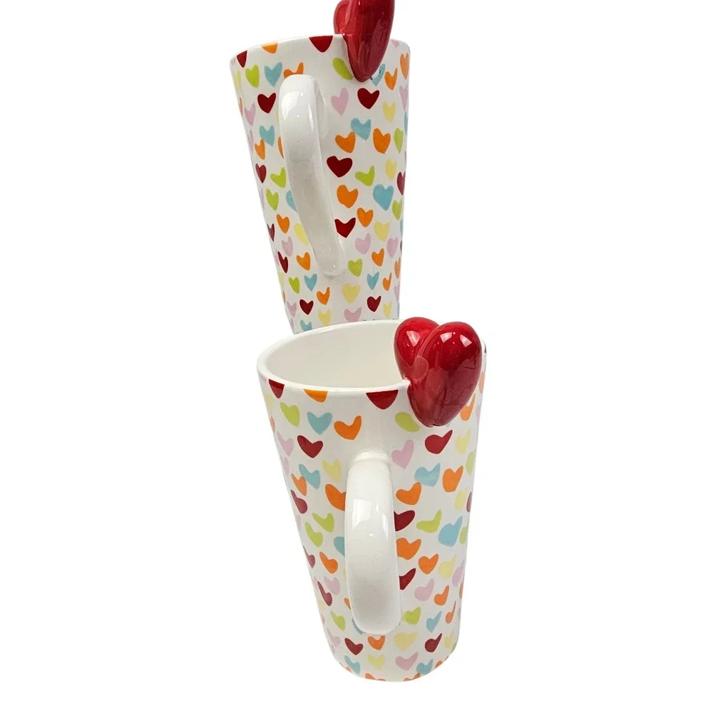 Target Valentine 2010 Heart Mugs Set of 2 Multicolor 3D Heart Rim Accent Ceramic